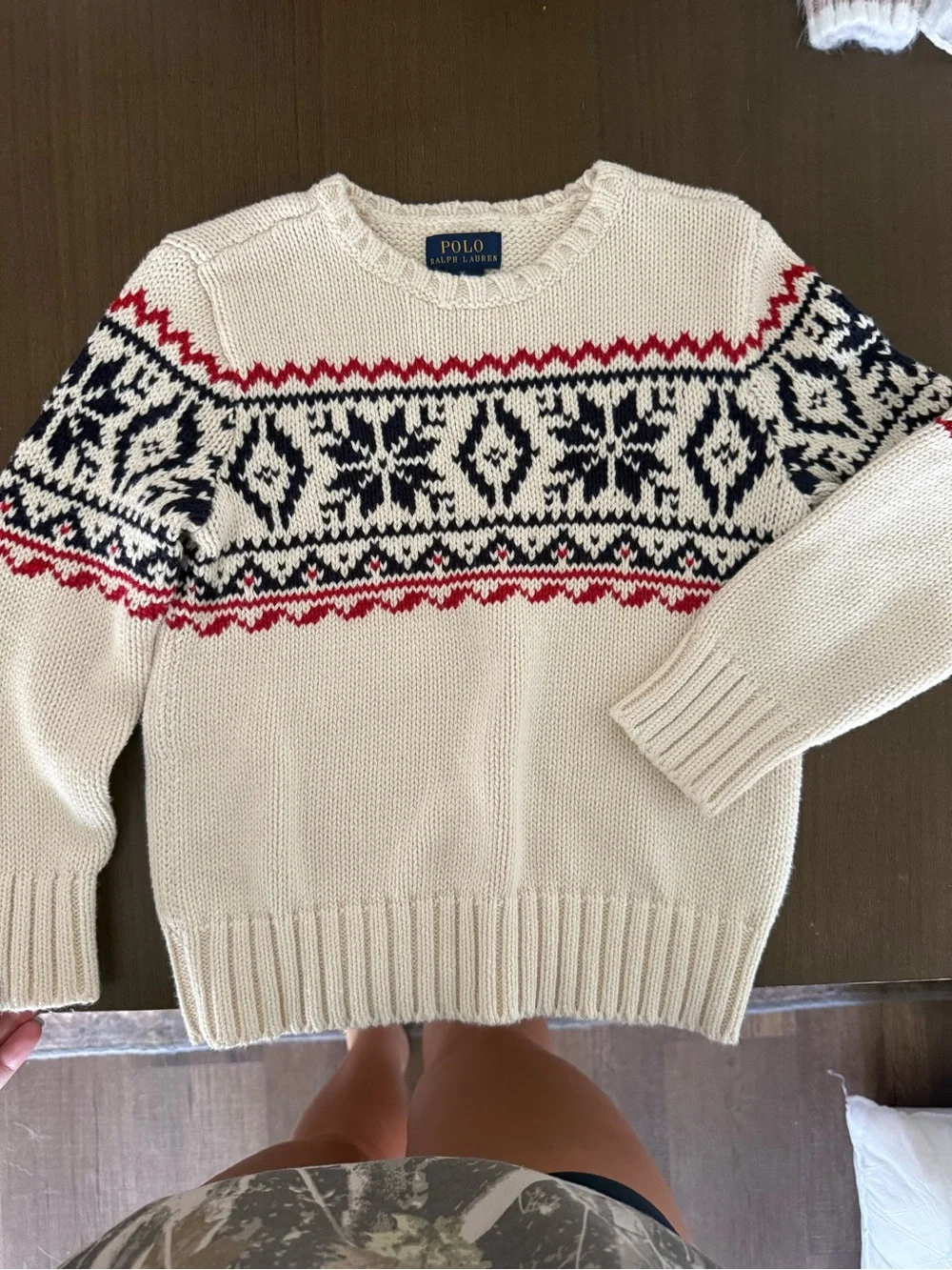 Ralph Lauren Cream Fair Isle Sweater with Navy & Red Pattern